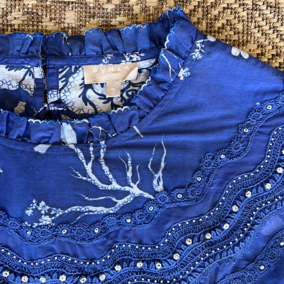 Bunka Blue Floral Women's Medium Floral Print Peplum‎ Top Boho - Picture 10 of 16